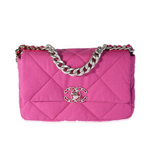 Chanel Fuchsia Quilted Cotton Medium Chanel 19 Flap Bag